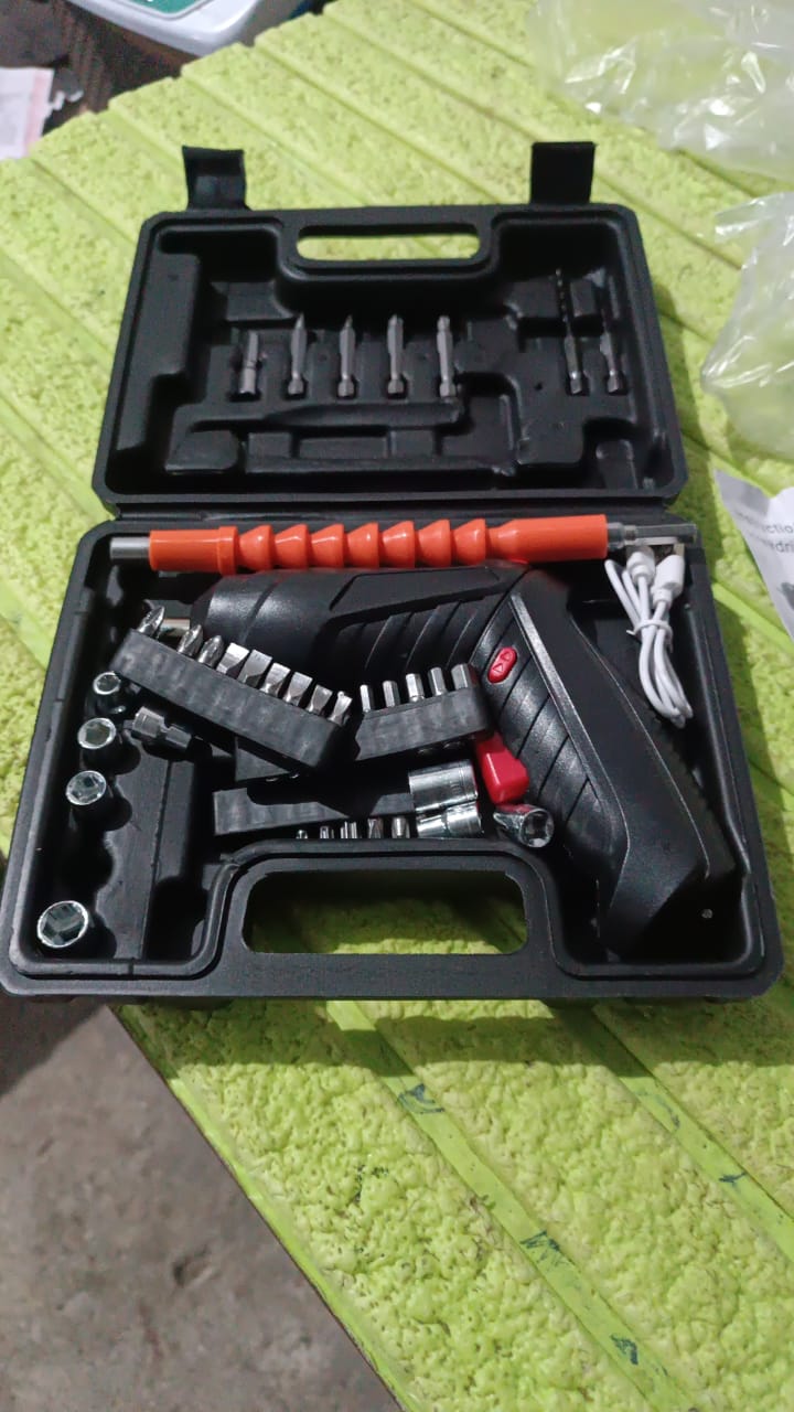 Electric Screwdriver and Drill with LED Light, Heavy Duty rechargeable machine set (48 pcs set)
